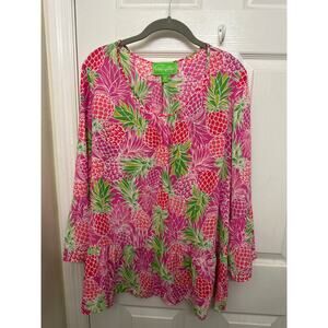 Pappagallo women’s tunic blouse pink pineapple size XL